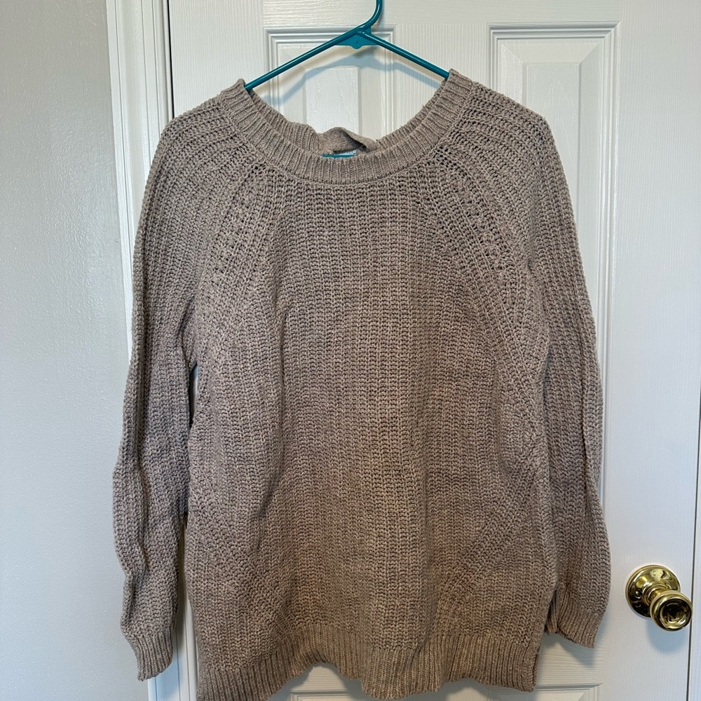 aerie Taupe Crewneck Knit Sweater